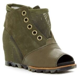 Sorel Olive Green Joanie Mesh Wedge Booties